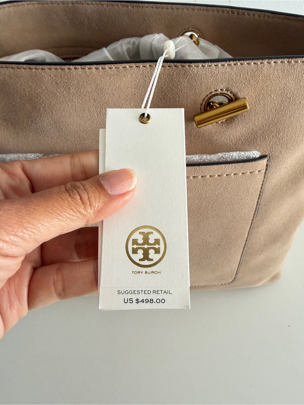 Tory Burch Suede Shoulder Bag with Gold Hardware - Picture 3 of 6